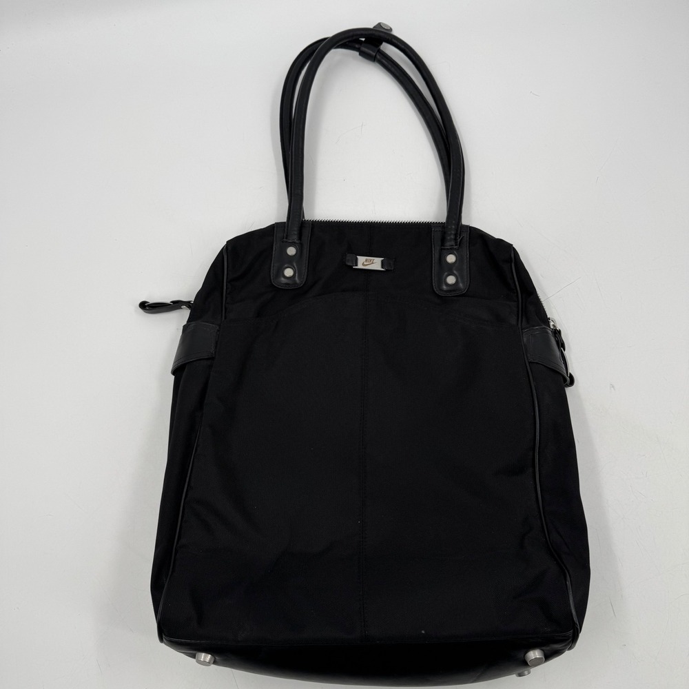 Nike Black Nylon Leather Tote Bag Carryall Everyday Travel Shoulder Bag